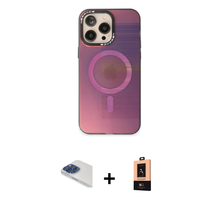 MARSİLYAN™- iPhone 13 Pro Max Kılıf Siluet Modern Koleksiyonu - Şeffaf Maxco Cam Ekran Koruyucu + Lacivert Pers Alüminyum Kamera Lens