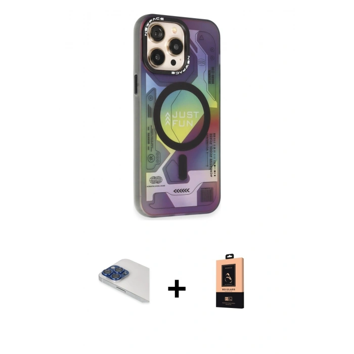 MARSİLYAN™- iPhone 13 Pro Max Kılıf Siluet Modern Koleksiyonu - Şeffaf Maxco Cam Ekran Koruyucu + Lacivert Pers Alüminyum Kamera Lens