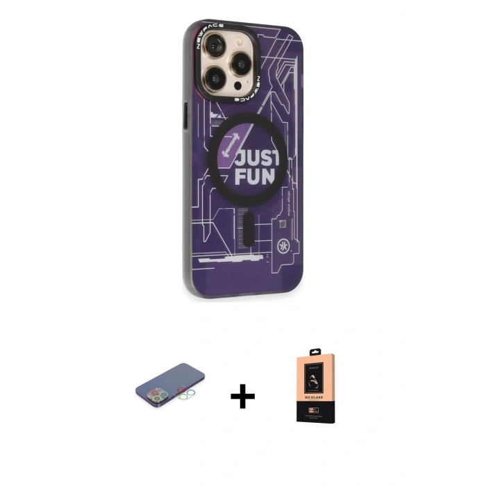 MARSİLYAN™- iPhone 13 Pro Max Kılıf Siluet Modern Koleksiyonu - Şeffaf Maxco Cam Ekran Koruyucu + Mavi Renkli Kamera Lens Koruma Cam