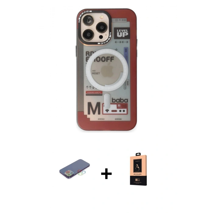 MARSİLYAN™- iPhone 13 Pro Max Kılıf Siluet Modern Koleksiyonu - Şeffaf Maxco Cam Ekran Koruyucu + Mavi Renkli Kamera Lens Koruma Cam