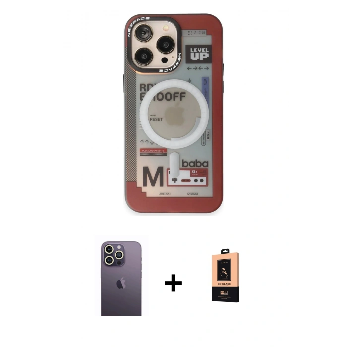 MARSİLYAN™- iPhone 13 Pro Max Kılıf Siluet Modern Koleksiyonu - Şeffaf Maxco Cam Ekran Koruyucu + Neon Fosforlu Kamera Lens - BZ