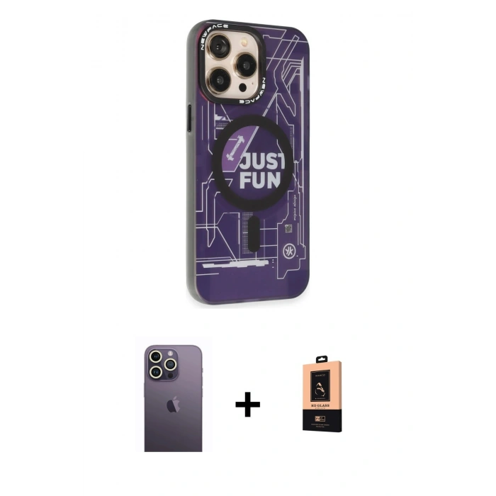 MARSİLYAN™- iPhone 13 Pro Max Kılıf Siluet Modern Koleksiyonu - Şeffaf Maxco Cam Ekran Koruyucu + Neon Fosforlu Kamera Lens - BZ