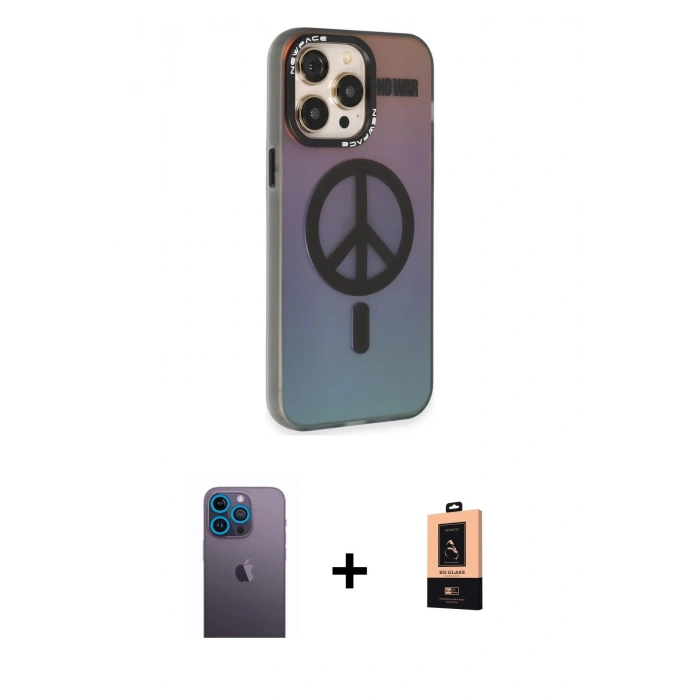 MARSİLYAN™- iPhone 13 Pro Max Kılıf Siluet Modern Koleksiyonu - Şeffaf Maxco Cam Ekran Koruyucu + Neon Fosforlu Kamera Lens - MI