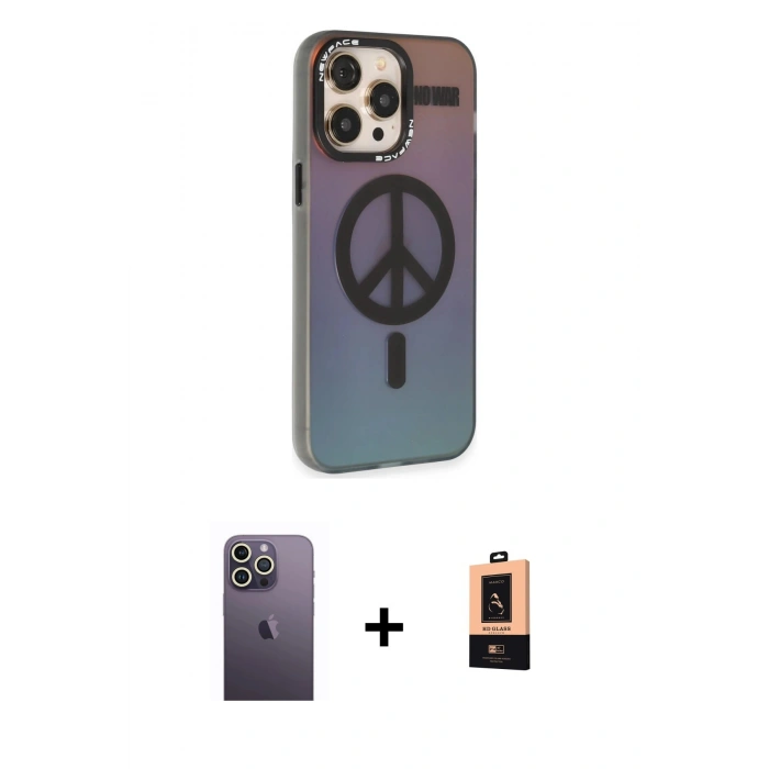 MARSİLYAN™- iPhone 13 Pro Max Kılıf Siluet Modern Koleksiyonu - Şeffaf Maxco Cam Ekran Koruyucu + Neon Fosforlu Kamera Lens - BZ