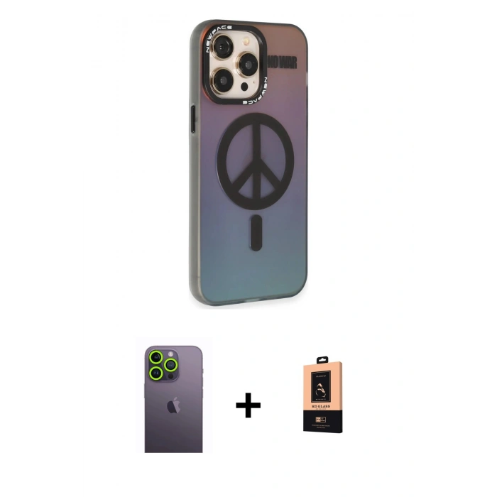 MARSİLYAN™- iPhone 13 Pro Max Kılıf Siluet Modern Koleksiyonu - Şeffaf Maxco Cam Ekran Koruyucu + Neon Fosforlu Kamera Lens - YL