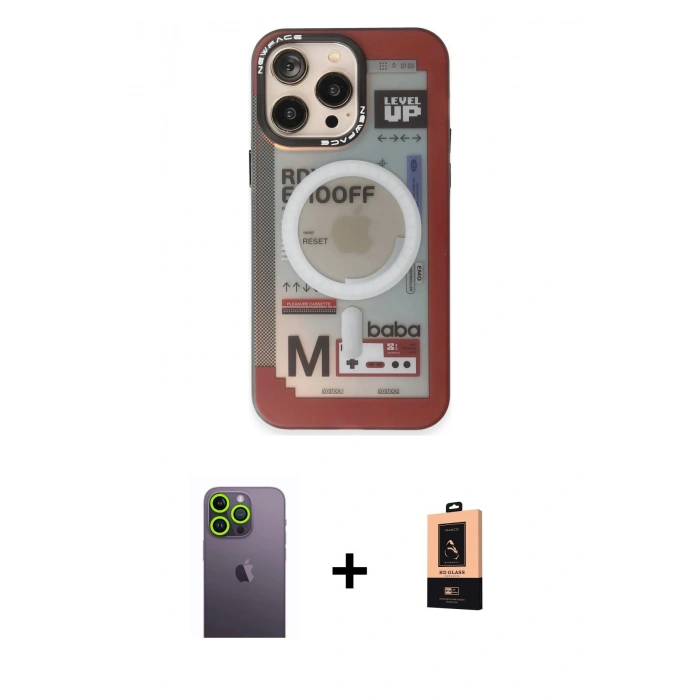 MARSİLYAN™- iPhone 13 Pro Max Kılıf Siluet Modern Koleksiyonu - Şeffaf Maxco Cam Ekran Koruyucu + Neon Fosforlu Kamera Lens - YL