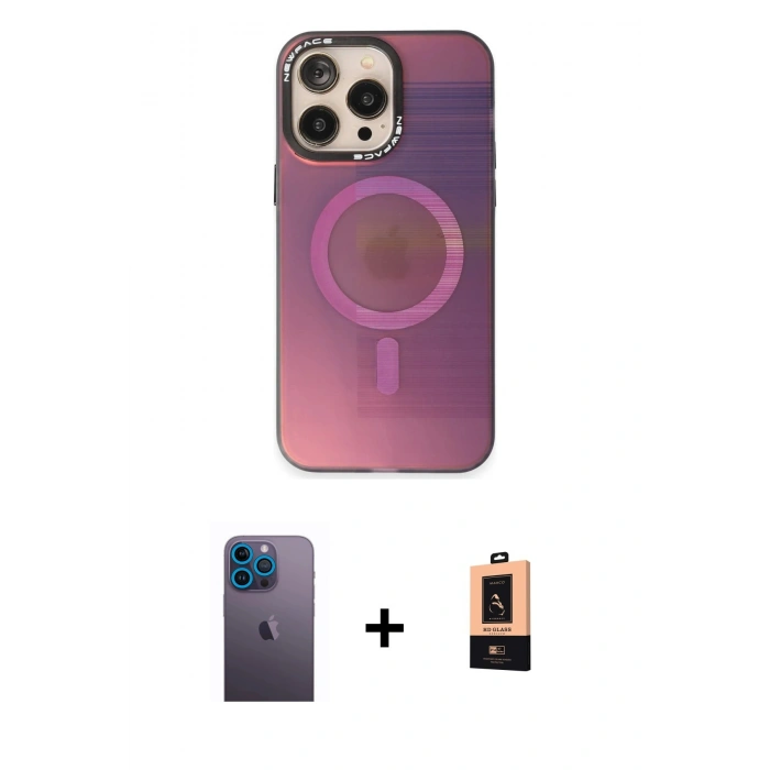 MARSİLYAN™- iPhone 13 Pro Max Kılıf Siluet Modern Koleksiyonu - Şeffaf Maxco Cam Ekran Koruyucu + Neon Fosforlu Kamera Lens - MI