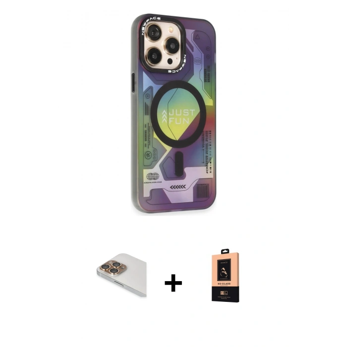 MARSİLYAN™- iPhone 13 Pro Max Kılıf Siluet Modern Koleksiyonu - Şeffaf Maxco Cam Ekran Koruyucu + Pers Alüminyum Kamera Lens - GD