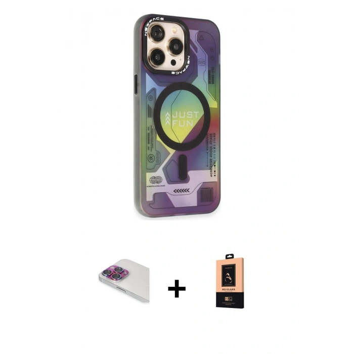 MARSİLYAN™- iPhone 13 Pro Max Kılıf Siluet Modern Koleksiyonu - Şeffaf Maxco Cam Ekran Koruyucu + Pers Alüminyum Kamera Lens - GI