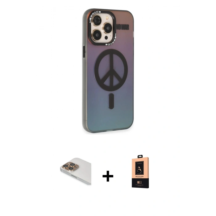 MARSİLYAN™- iPhone 13 Pro Max Kılıf Siluet Modern Koleksiyonu - Şeffaf Maxco Cam Ekran Koruyucu + Pers Alüminyum Kamera Lens - GD