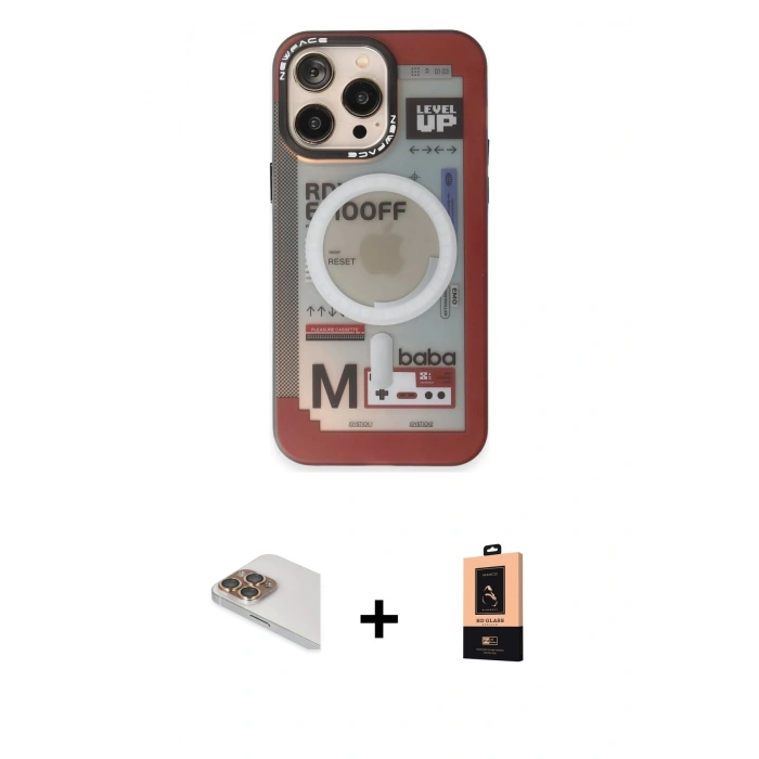 MARSİLYAN™- iPhone 13 Pro Max Kılıf Siluet Modern Koleksiyonu - Şeffaf Maxco Cam Ekran Koruyucu + Pers Alüminyum Kamera Lens - GD