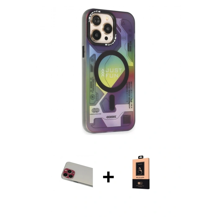MARSİLYAN™- iPhone 13 Pro Max Kılıf Siluet Modern Koleksiyonu - Şeffaf Maxco Cam Ekran Koruyucu + Rainbow Kamera Lens Koruma Cam - KI