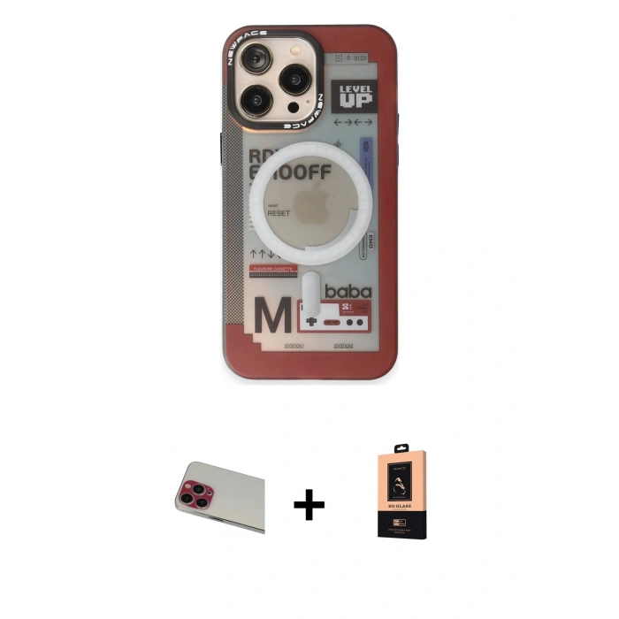 MARSİLYAN™- iPhone 13 Pro Max Kılıf Siluet Modern Koleksiyonu - Şeffaf Maxco Cam Ekran Koruyucu + Rainbow Kamera Lens Koruma Cam - KI
