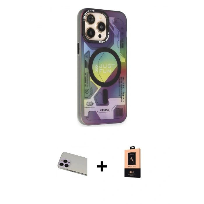 MARSİLYAN™- iPhone 13 Pro Max Kılıf Siluet Modern Koleksiyonu - Şeffaf Maxco Cam Ekran Koruyucu + Rainbow Kamera Lens Koruma Cam - MR