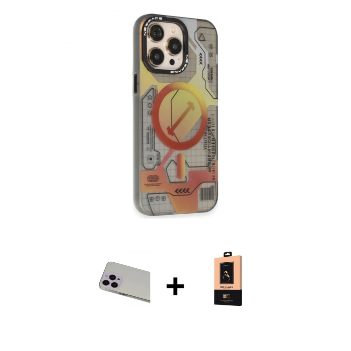 MARSİLYAN™- iPhone 13 Pro Max Kılıf Siluet Modern Koleksiyonu - Şeffaf Maxco Cam Ekran Koruyucu + Rainbow Kamera Lens Koruma Cam - MR