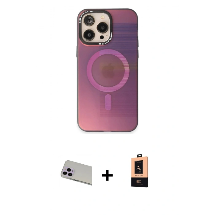 MARSİLYAN™- iPhone 13 Pro Max Kılıf Siluet Modern Koleksiyonu - Şeffaf Maxco Cam Ekran Koruyucu + Rainbow Kamera Lens Koruma Cam - MR
