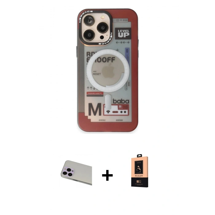MARSİLYAN™- iPhone 13 Pro Max Kılıf Siluet Modern Koleksiyonu - Şeffaf Maxco Cam Ekran Koruyucu + Rainbow Kamera Lens Koruma Cam - MR