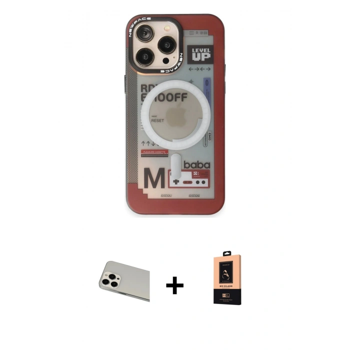 MARSİLYAN™- iPhone 13 Pro Max Kılıf Siluet Modern Koleksiyonu - Şeffaf Maxco Cam Ekran Koruyucu + Rainbow Kamera Lens Koruma Cam - BZ