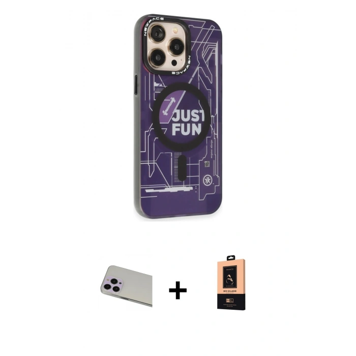 MARSİLYAN™- iPhone 13 Pro Max Kılıf Siluet Modern Koleksiyonu - Şeffaf Maxco Cam Ekran Koruyucu + Rainbow Kamera Lens Koruma Cam - MR