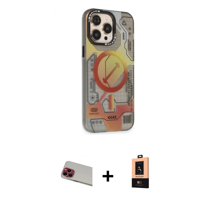 MARSİLYAN™- iPhone 13 Pro Max Kılıf Siluet Modern Koleksiyonu - Şeffaf Maxco Cam Ekran Koruyucu + Rainbow Kamera Lens Koruma Cam - KI