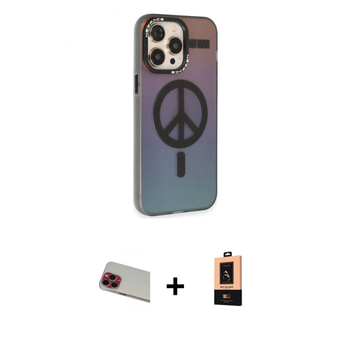 MARSİLYAN™- iPhone 13 Pro Max Kılıf Siluet Modern Koleksiyonu - Şeffaf Maxco Cam Ekran Koruyucu + Rainbow Kamera Lens Koruma Cam - KI