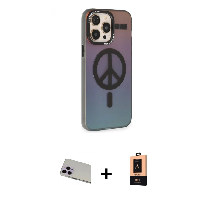 MARSİLYAN™- iPhone 13 Pro Max Kılıf Siluet Modern Koleksiyonu - Şeffaf Maxco Cam Ekran Koruyucu + Rainbow Kamera Lens Koruma Cam - MR