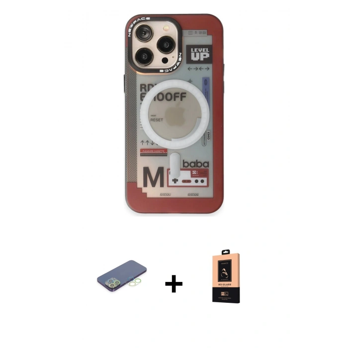 MARSİLYAN™- iPhone 13 Pro Max Kılıf Siluet Modern Koleksiyonu - Şeffaf Maxco Cam Ekran Koruyucu + Renkli Kamera Lens Koruma Cam - YL