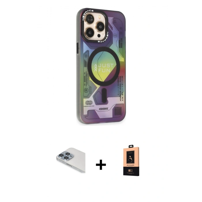 MARSİLYAN™- iPhone 13 Pro Max Kılıf Siluet Modern Koleksiyonu - Şeffaf Maxco Cam Ekran Koruyucu + Pers Alüminyum Kamera Lens - SABE