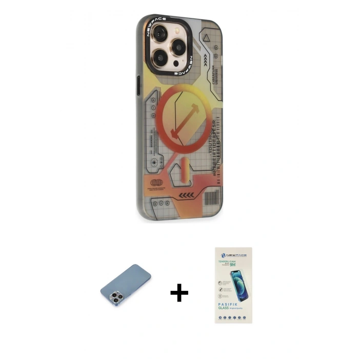 MARSİLYAN™- iPhone 13 Pro Max Kılıf Siluet Modern Koleksiyonu - Şeffaf Pasifik Cam Ekran Koruyucu + Shine Kamera Lens Koruma Cam - GI