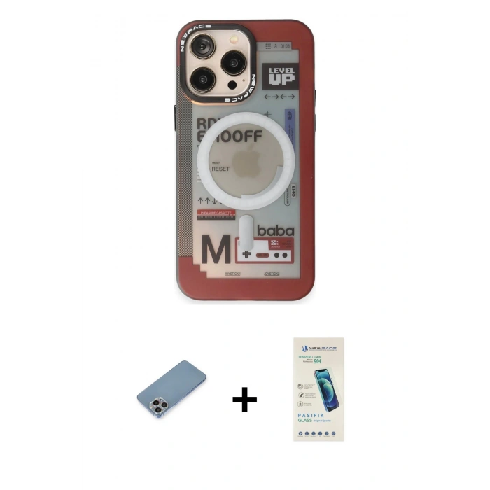 MARSİLYAN™- iPhone 13 Pro Max Kılıf Siluet Modern Koleksiyonu - Şeffaf Pasifik Cam Ekran Koruyucu + Shine Kamera Lens Koruma Cam - GI