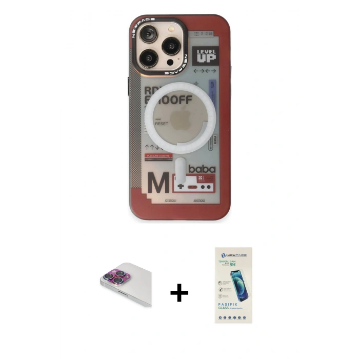 MARSİLYAN™- iPhone 13 Pro Max Kılıf Siluet Modern Koleksiyonu - Şeffaf Pasifik Cam Ekran Koruyucu + Pers Alüminyum Kamera Lens - GI