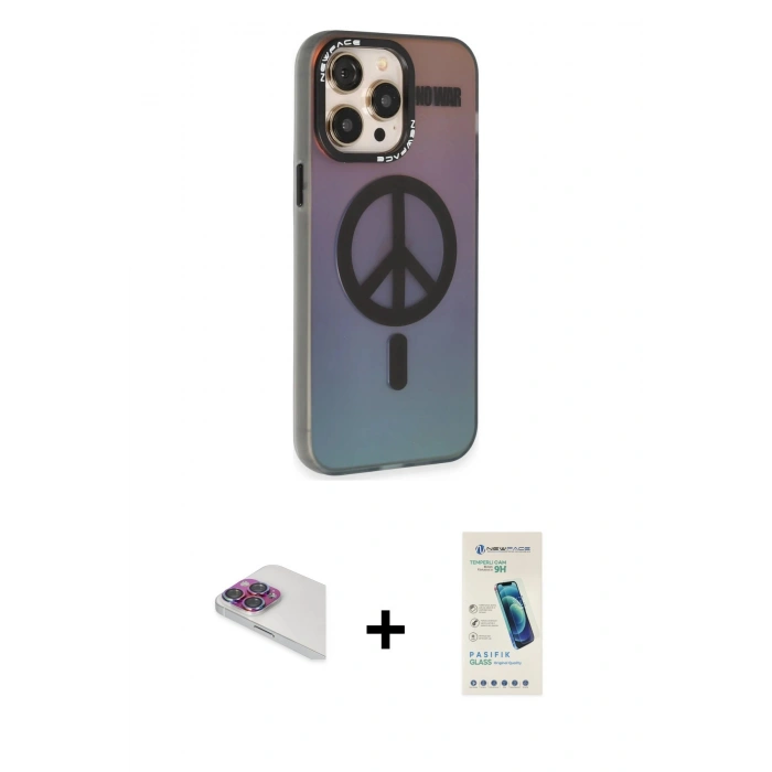 MARSİLYAN™- iPhone 13 Pro Max Kılıf Siluet Modern Koleksiyonu - Şeffaf Pasifik Cam Ekran Koruyucu + Pers Alüminyum Kamera Lens - GI
