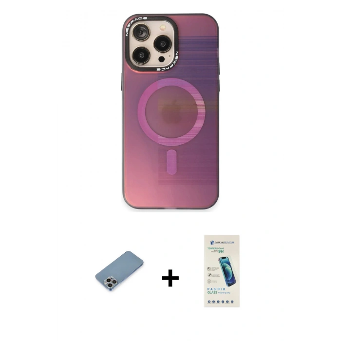 MARSİLYAN™- iPhone 13 Pro Max Kılıf Siluet Modern Koleksiyonu - Şeffaf Pasifik Cam Ekran Koruyucu + Shine Kamera Lens Koruma Cam - GI