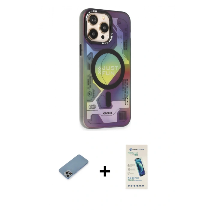 MARSİLYAN™- iPhone 13 Pro Max Kılıf Siluet Modern Koleksiyonu - Şeffaf Pasifik Cam Ekran Koruyucu + Shine Kamera Lens Koruma Cam - GI