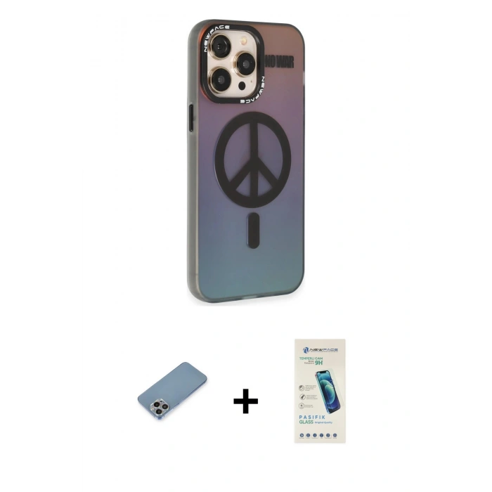 MARSİLYAN™- iPhone 13 Pro Max Kılıf Siluet Modern Koleksiyonu - Şeffaf Pasifik Cam Ekran Koruyucu + Shine Kamera Lens Koruma Cam - GI