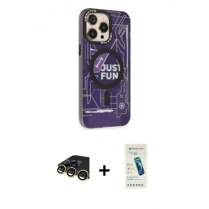 MARSİLYAN™- iPhone 13 Pro Max Kılıf Siluet Modern Koleksiyonu - Şeffaf Pasifik Cam Ekran Koruyucu + Raze Metal Kamera Lens - GD