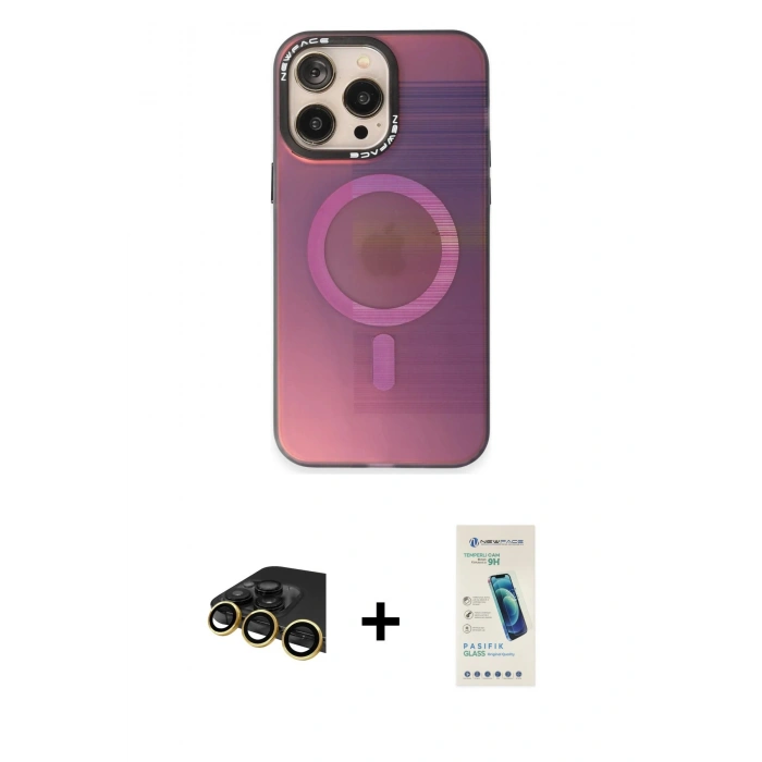 MARSİLYAN™- iPhone 13 Pro Max Kılıf Siluet Modern Koleksiyonu - Şeffaf Pasifik Cam Ekran Koruyucu + Raze Metal Kamera Lens - GD