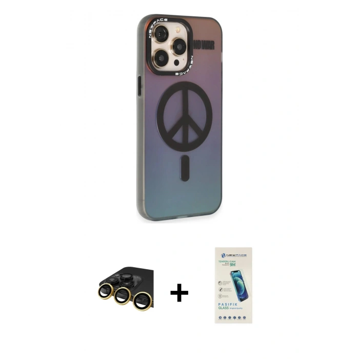 MARSİLYAN™- iPhone 13 Pro Max Kılıf Siluet Modern Koleksiyonu - Şeffaf Pasifik Cam Ekran Koruyucu + Raze Metal Kamera Lens - GD