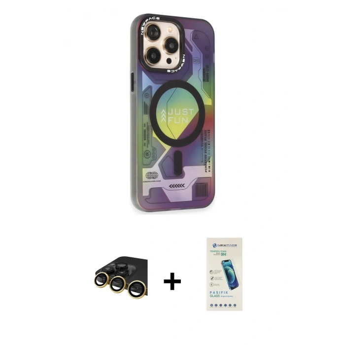 MARSİLYAN™- iPhone 13 Pro Max Kılıf Siluet Modern Koleksiyonu - Şeffaf Pasifik Cam Ekran Koruyucu + Raze Metal Kamera Lens - GD