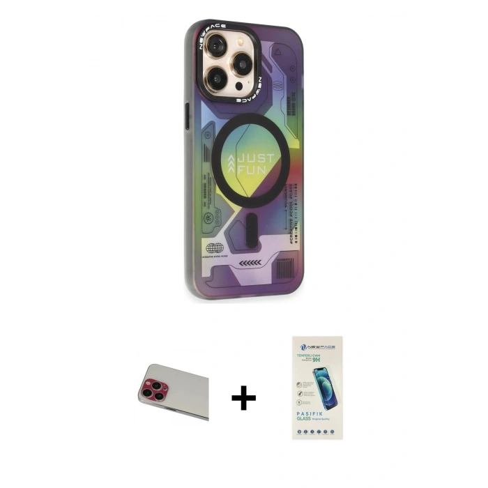 MARSİLYAN™- iPhone 13 Pro Max Kılıf Siluet Modern Koleksiyonu - Şeffaf Pasifik Cam Ekran Koruyucu + Rainbow Kamera Lens Koruma Cam - KI