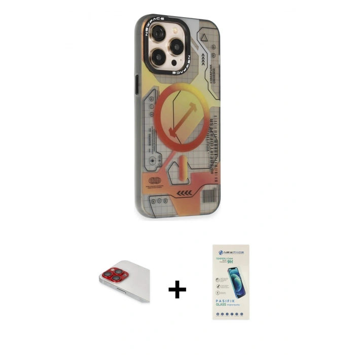 MARSİLYAN™- iPhone 13 Pro Max Kılıf Siluet Modern Koleksiyonu - Şeffaf Pasifik Cam Ekran Koruyucu + Pers Alüminyum Kamera Lens - KI