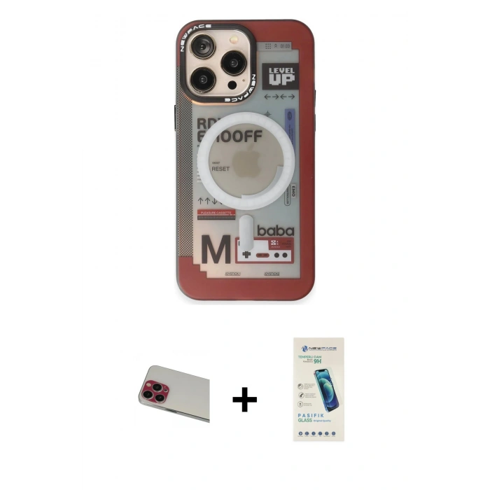 MARSİLYAN™- iPhone 13 Pro Max Kılıf Siluet Modern Koleksiyonu - Şeffaf Pasifik Cam Ekran Koruyucu + Rainbow Kamera Lens Koruma Cam - KI