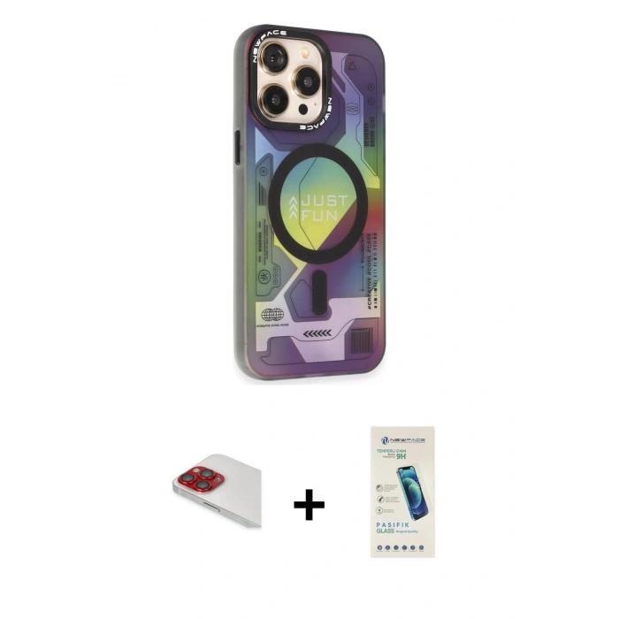 MARSİLYAN™- iPhone 13 Pro Max Kılıf Siluet Modern Koleksiyonu - Şeffaf Pasifik Cam Ekran Koruyucu + Pers Alüminyum Kamera Lens - KI