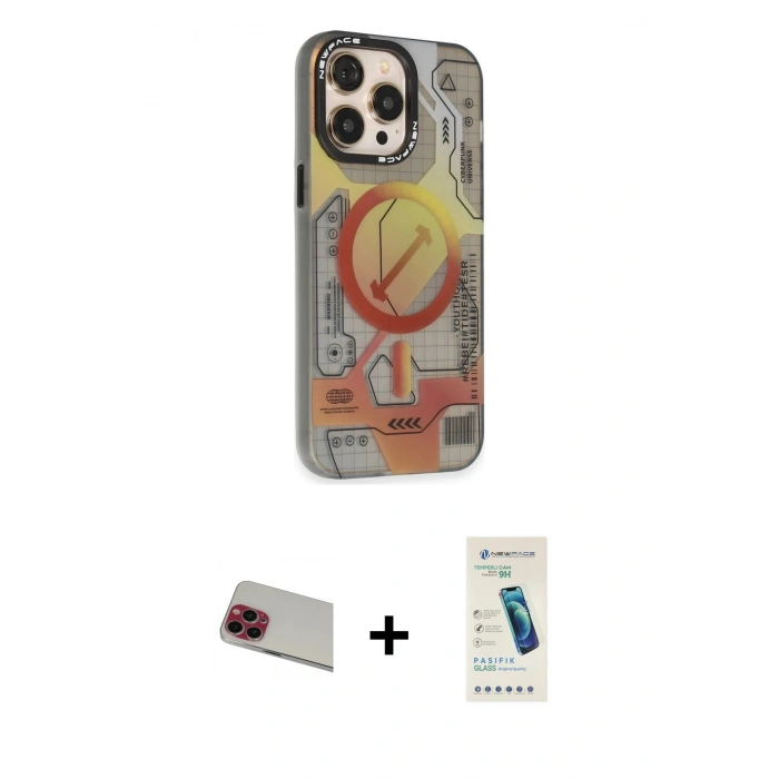 MARSİLYAN™- iPhone 13 Pro Max Kılıf Siluet Modern Koleksiyonu - Şeffaf Pasifik Cam Ekran Koruyucu + Rainbow Kamera Lens Koruma Cam - KI