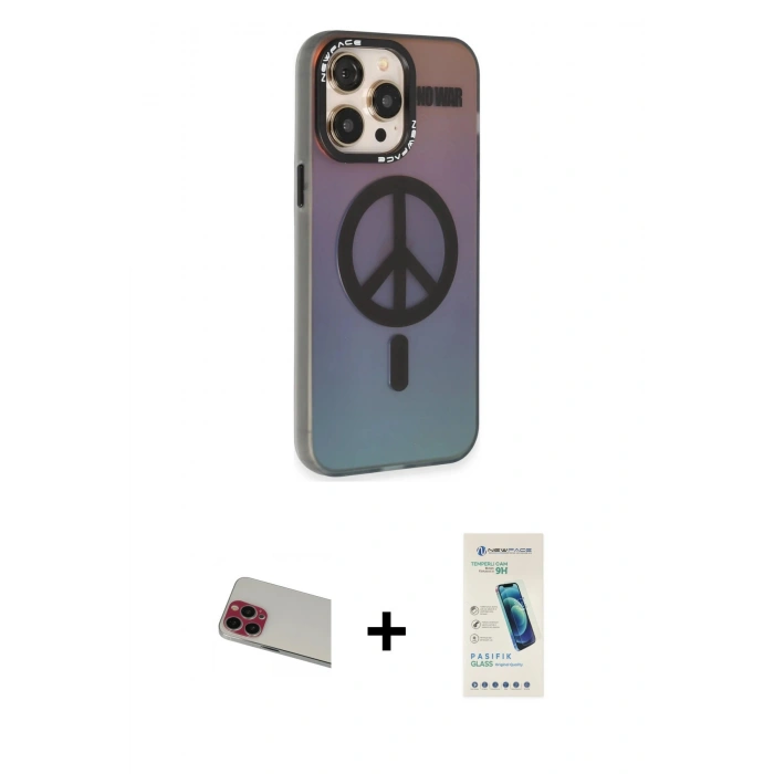 MARSİLYAN™- iPhone 13 Pro Max Kılıf Siluet Modern Koleksiyonu - Şeffaf Pasifik Cam Ekran Koruyucu + Rainbow Kamera Lens Koruma Cam - KI