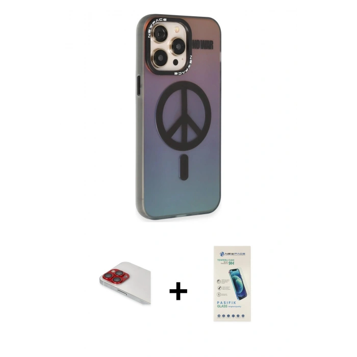 MARSİLYAN™- iPhone 13 Pro Max Kılıf Siluet Modern Koleksiyonu - Şeffaf Pasifik Cam Ekran Koruyucu + Pers Alüminyum Kamera Lens - KI