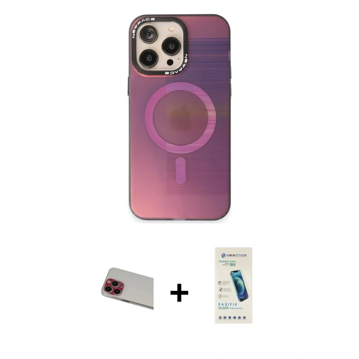 MARSİLYAN™- iPhone 13 Pro Max Kılıf Siluet Modern Koleksiyonu - Şeffaf Pasifik Cam Ekran Koruyucu + Rainbow Kamera Lens Koruma Cam - KI