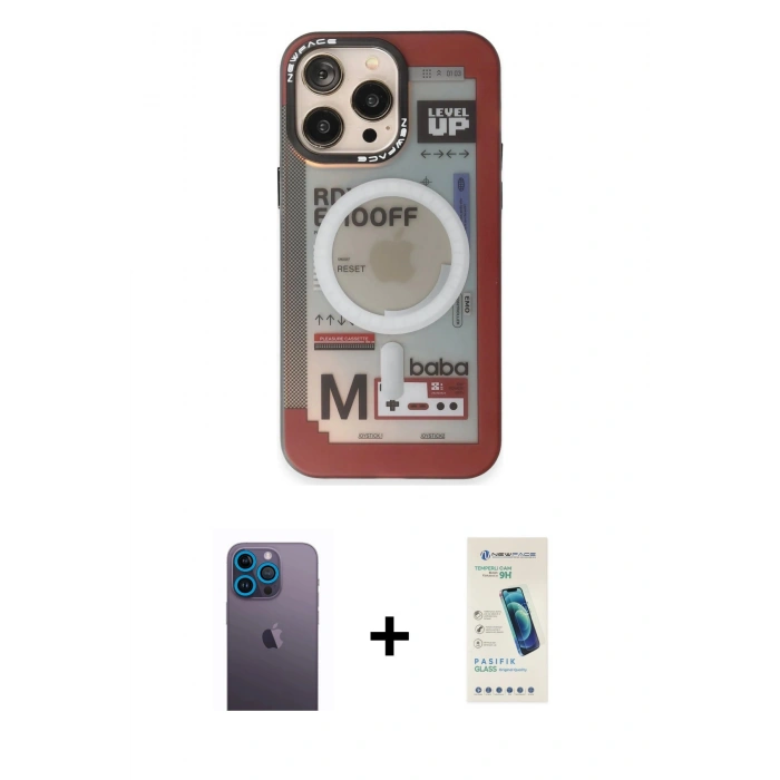 MARSİLYAN™- iPhone 13 Pro Max Kılıf Siluet Modern Koleksiyonu - Şeffaf Pasifik Cam Ekran Koruyucu + Neon Fosforlu Kamera Lens - MI