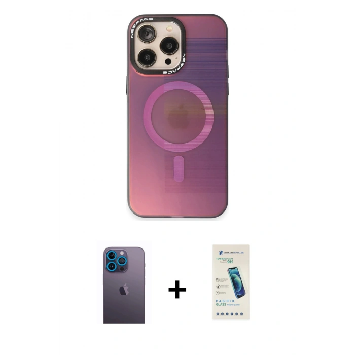 MARSİLYAN™- iPhone 13 Pro Max Kılıf Siluet Modern Koleksiyonu - Şeffaf Pasifik Cam Ekran Koruyucu + Neon Fosforlu Kamera Lens - MI