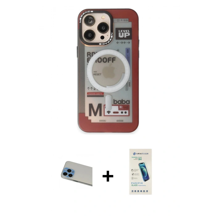 MARSİLYAN™- iPhone 13 Pro Max Kılıf Siluet Modern Koleksiyonu - Şeffaf Pasifik Cam Ekran Koruyucu + Rainbow Kamera Lens Koruma Cam - MI